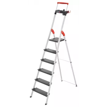 Hailo L100 TopLine 8050-607 aluminijasta gospodinjska lestev, 6 stopnic, z večnamensko odlagalno površino