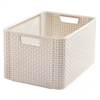 CURVER Box Style L 43,6 x 32,6 x 23 cm krem – zložljiva škatla za shranjevanje iz blaga s pokrovom in ročaji, 32,7 L