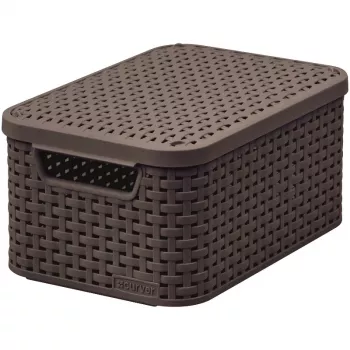 CURVER Style S škatla za shranjevanje s pokrovom, 29,1 x 19,8 x 14,2 cm, temno rjava, 8,18 L, zložljiva, ročaj s kovinskimi ušesi