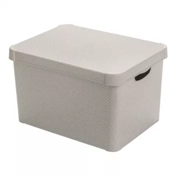 Curver Deco Stockholm L škatla za shranjevanje s pokrovom 39,5x29,5x23,5 cm pike črno-bela