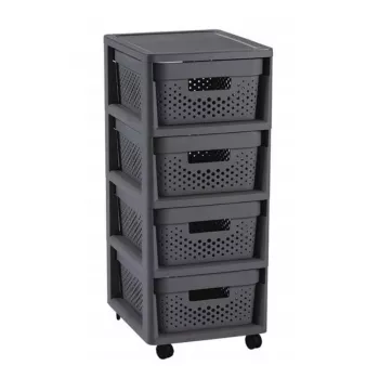 CURVER Infinity predalnik na kolesih s 4 perforiranimi škatlami 11L, temno siva, 30x36x69 cm