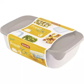 Curver Fresh & Go set škatel za shranjevanje, 3 pravokotne posode, 2L + 1L + 0,5L, prozorne z barvnimi nepredušnimi pokrovi