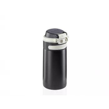 LEIFHEIT Thermo Mug Flip 350 ml črna vakuumsko izolirana potovalna skodelica s pokrovom Flip-Top