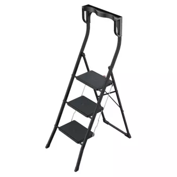 HAILO K77 ComfortLine zložljive stopnice, 3 stopnice, aluminij, varnostni lok, črne, 150 kg