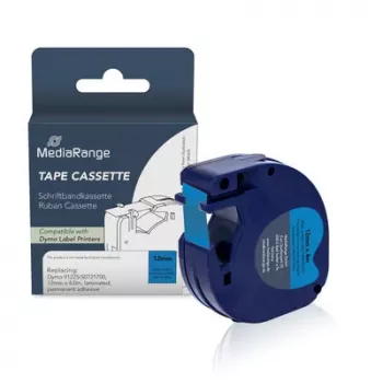 MediaRange kaseta z napisnim trakom za Dymo D1 91225/S0721700 12mm x 4m črno na modrem