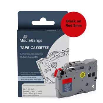 MediaRange kaseta z napisnim trakom za Brother TZ-421/TZe-421, 9 mm x 8 m, laminirana, trajno lepilo, črno na rdečem (MRBTZ421)