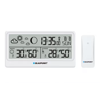 Blaupunkt WS20WH vremenska postaja z zunanjim senzorjem, barvni LCD, DCF radijska ura, lunina faza, funkcija polnjenja USB