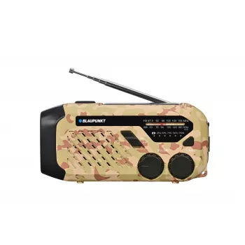 Blaupunkt ER10DC radijski sprejemnik za primer nesreče s solarnim polnjenjem, ročico, powerbank, LED svetilko, SOS sireno, AM/FM, puščavski kamuflažni vzorec