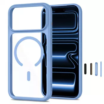 TECH-PROTECT MAGONE MagSafe prosojen ovitek s paketom 2 zaščitnih stekel za zaslon za iPhone 17 Pro Max / 18 Pro Max – svetlo moder