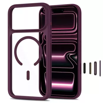 TECH-PROTECT MagOne MagSafe ovitek + kaljeno steklo paket 2 za iPhone 17 Pro / 18 Pro – Dark Cherry/prosojen