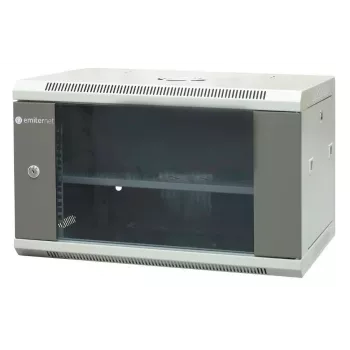 EMITER EM/AP6406 19-palčna 6U stenska omrežna omara, 600x450x370 mm, kaljena steklena vrata, jeklo, črna