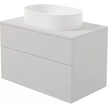 DEANTE stenska omarica pod umivalnikom z integriranim granitnim umivalnikom 55x35 cm visoki sijaj bela