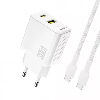 Dudao A27TCEU PD 30W GaN USB-A USB-C stenski polnilnik s kablom USB-C - bel