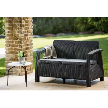 Vrtna dvosedežna zofa KETER Corfu Love Seat, siva