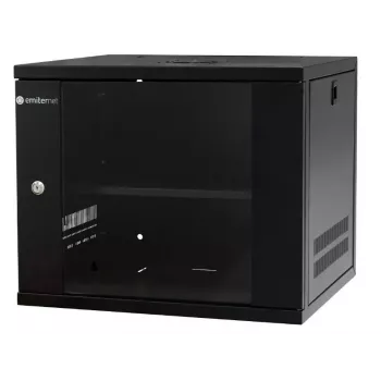 EMITER EM/SH02B5409-08 19-palčna 9U stenska omara, steklena vrata, 550x450x455 mm, črna