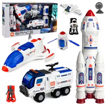 LEAN TOYS velik vesoljski komplet: postaja, raketa, shuttle, raziskovalno vozilo, astronavti