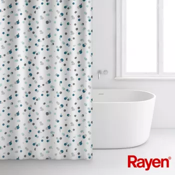 RAYEN zavesa za prho 180x200cm bela/modra, poliester