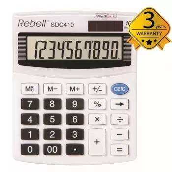 REBELL RE-SDC410 BX namizni kalkulator, 10-mestni LCD, dvojno napajanje (sonce in baterija), črn