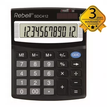 REBELL RE-SDC412 BX namizni kalkulator, 12-mestni LCD, dvojno napajanje, črn