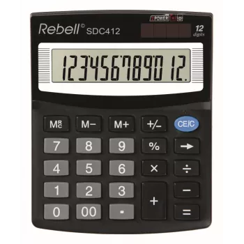 REBELL RE-SDC412 BX namizni kalkulator, 12-mestni LCD, dvojno napajanje, črn