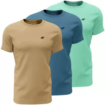 Moška majica kratkih rokavov 4F M4481, 3 kosi, bež, modra, mentol 4FWSS26TTSHM4481 91S 4XL