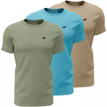 Moška majica 4F M4481 3 kosi zelena, modra, bež 4FWSS26TTSHM4481 90S XL