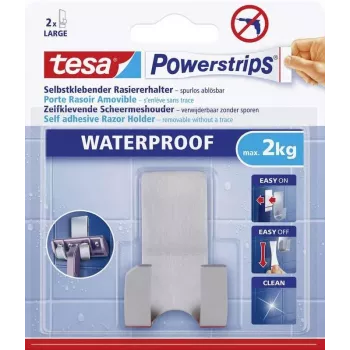 tesa Powerstrips držalo za brivnik WAVE WATERPROOF, nerjavno jeklo, za mokre prostore (tuš/kopalnica), 1 kos