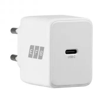 EFB Elektronik G201CE 20W USB-C GaN komplet stenskega polnilnika s 2m USB-C kablom, PD3.0 & QC3.0, bel