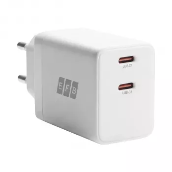 EFB Elektronik G452CE 45W dvojni USB-C GaN komplet stenskega polnilnika s 2m USB-C kablom, bel