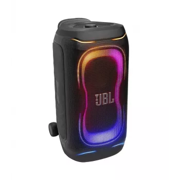 JBL PartyBox 330 prenosni zabavni zvočnik s 240W RMS, 18h baterijo, IPX4 zaščito pred škropljenjem, Bluetooth 5.1, dinamično svetlobno predstavo, kolesi in teleskopskim ročajem, črn