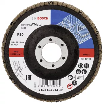 Bosch X431 Standard lamelna brusilna plošča za kovino, ravna, 115 mm, zrnatost 80, stekloplastični nosilec 2608603714