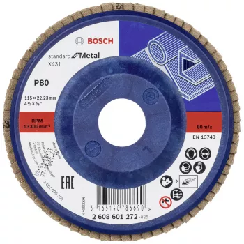 Bosch X431 Standard lamelna brusilna plošča za kovino, 115 mm, cirkonijev oksid, P60 zrnatost, 22,23 mm izvrtina 2608601272