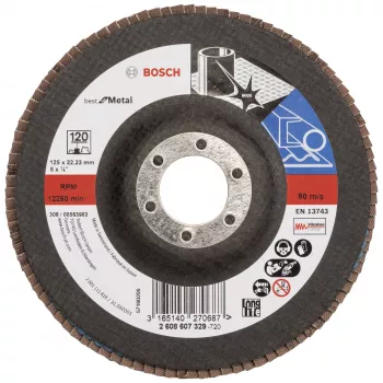 BOSCH X-LOCK lamelna brusilna plošča 125 mm P120, cirkonijev oksid, stožčasta, za kovino 2608607329