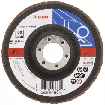 Bosch X551 Standard za kovino lamelna brusilna plošča, premer 115 mm, izvrtina 22,33 mm, zrnatost 60, cirkonijev oksid, stožčasta, 1 kos 2608607350