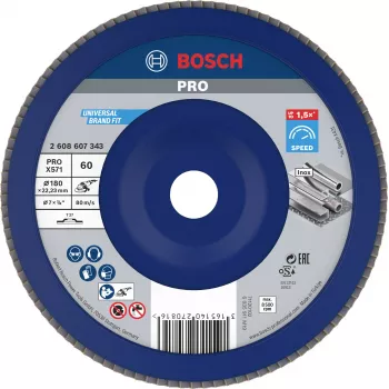 Bosch X571 Best for Metal lamelna brusilna plošča, premer 180 mm, izvrtina 22,33 mm, cirkonijev oksid, zrnatost K40, stožčasta, tip 29, za jeklo in železne kovine 2608607343