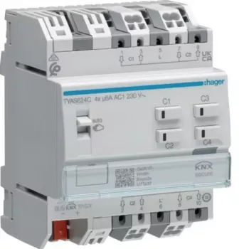 Hager TYAS624C KNX Secure 4-kanalni aktuator za rolete/žaluzije, 230 V AC, za DIN letev