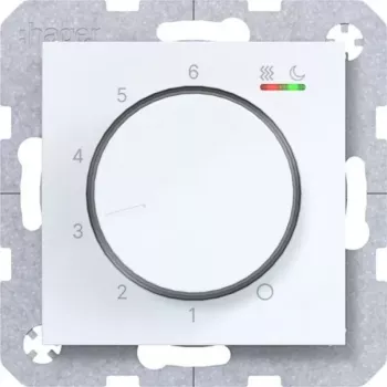 HAGER WAN5010WG sobni termostat 230V 16A vrtljivi gumb s potisno tipko ogrevanje