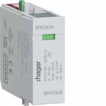 Hager modul zaščite pred prenapetostjo N-PE tip 2 SPD 255V 20kA/40kA 1,5kV SPE040N