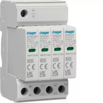Hager SPB420 prenapetostni odvodnik tipa 2 3P+N 275V AC 40kA DIN letev