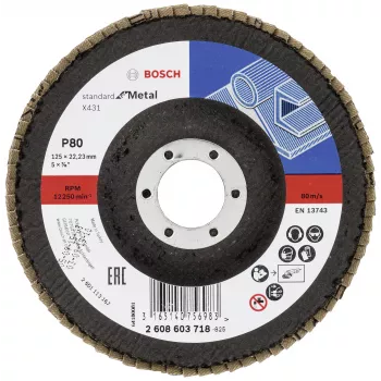 Bosch X431 Standard lamelna brusilna plošča za kovino, ravna, 125 mm, zrnatost 80, stekloplastični nosilec 2608603718