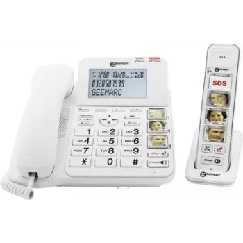 Geemarc AMPLIDECT COMBI-PHOTO 295 žični telefon za starejše s snemalnikom, foto tipkami, osvetljenim zaslonom, bel