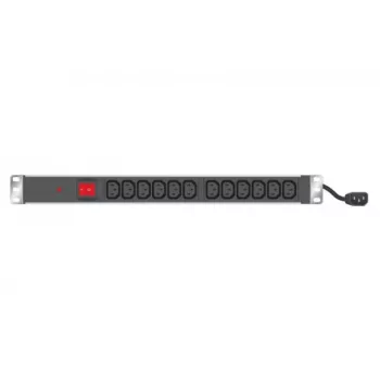 EXERTIS CONNECT 19 inch 1U rack PDU, 12 x IEC C13 vtičnic, Schuko vhod, 2,5 m kabel, aluminij, črn (808903)