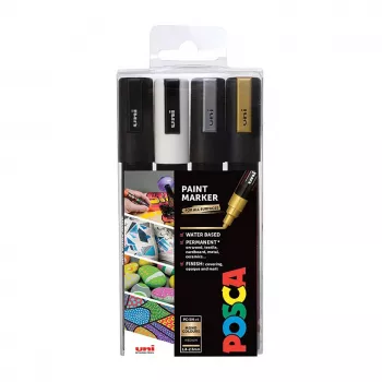 Uni-Ball Faber-Castell POSCA PC-5M set akrilnih markerjev Metallic, 4 barve, srednja okrogla konica 1,8-2,5 mm 182544