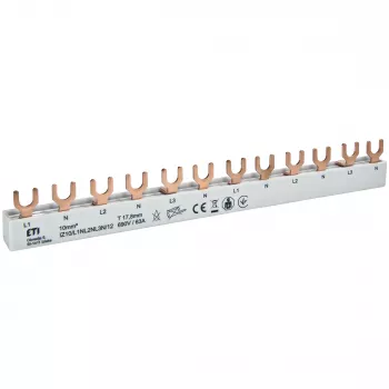 ETI 002921268 bakrena zbiralka IZ10/L1NL2NL3N/12 za ETIMAT 1P+N, 690V, 63A, viličasti tip
