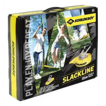 SCHILDKRÖT komplet slackline 15 m rumen, širina 50 mm z napenjanjem z ragljo – komplet za ravnotežno vadbo 970701