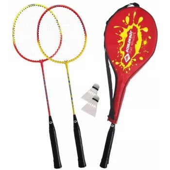 SCHILDKROT badminton set za 2 igralca, rdeče-rumen, kaljeni jekleni loparji, rekreativna kakovost, 970902