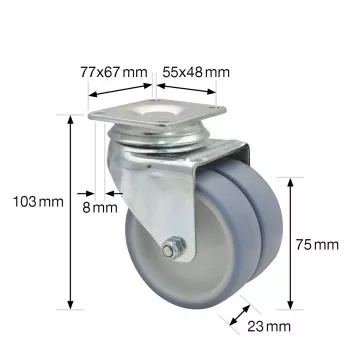 Wagner design yourself ECO RO 1577 sivo dvojno vrtljivo kolo, 50 mm kolo, nosilnost 50 kg, ploščata pritrditev 3157701