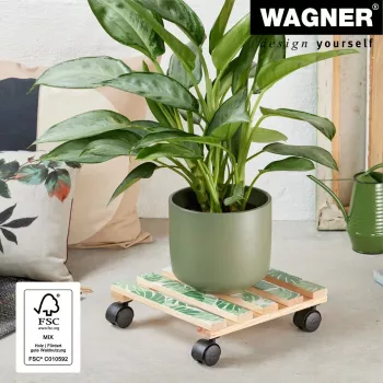 WAGNER design yourself podstavek za rastline GH0645 kvadratni leseni dizajn 29 x 8 cm, naravna breza vezan les, 4 vodilna kolesa, nosilnost 100 kg 20064501