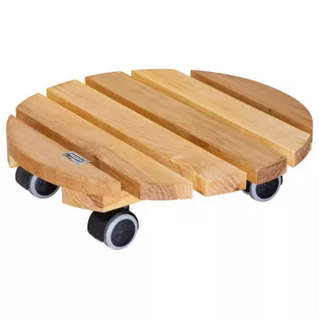 WAGNER Multiroller ERLE soft okrogel Ø34cm voziček za rože, masivna jelša, 100 kg, 3 vrtljivi kolesci, zaščita tal 20026201