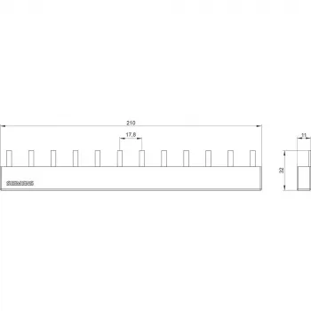 SIEMENS zbiralka s čepi 4x3-fazna 5ST3645, 12 modulov, 63 A, 400 V, 10 mm², popolnoma izolirana